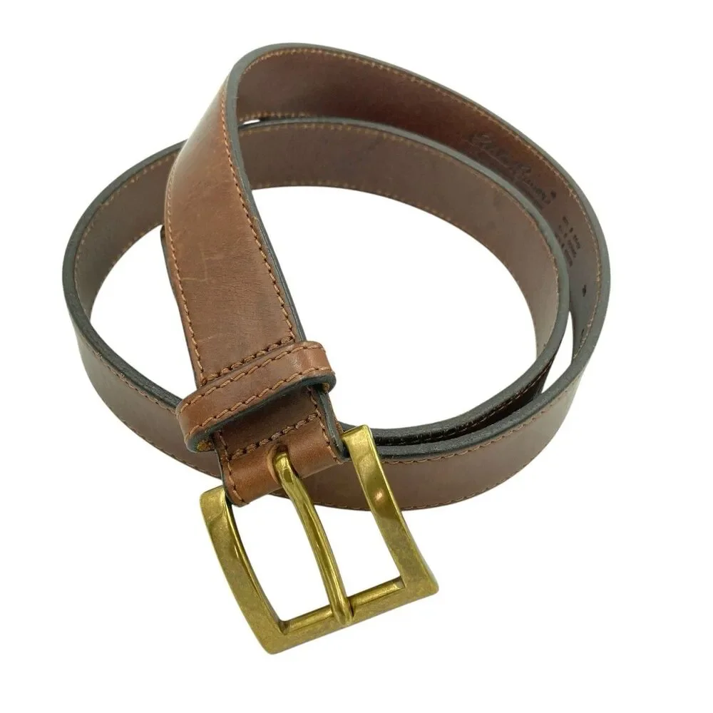 Vintage Eddie Bauer Mens Leather Belt Size 38 Solid Brass Buckle USA Made - Picture 2 of 14